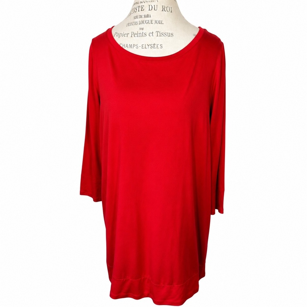 Eileen Fisher Tencel Lyocell 3/4 Sleeve Tunic Top Lrg Burnt Orange Casual Staple